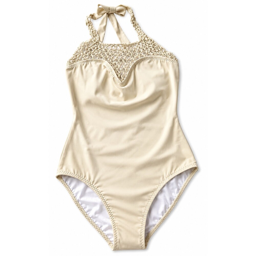 Red Carter One Piece Tan Beige Swimsuit Halter Size Small Unique Braiding New
